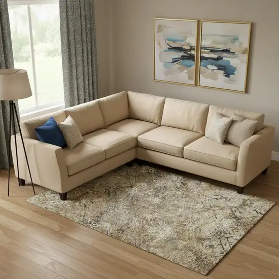 Beige Gray And Brown Diamond Washable Area Rug With UV Protection Photo 1