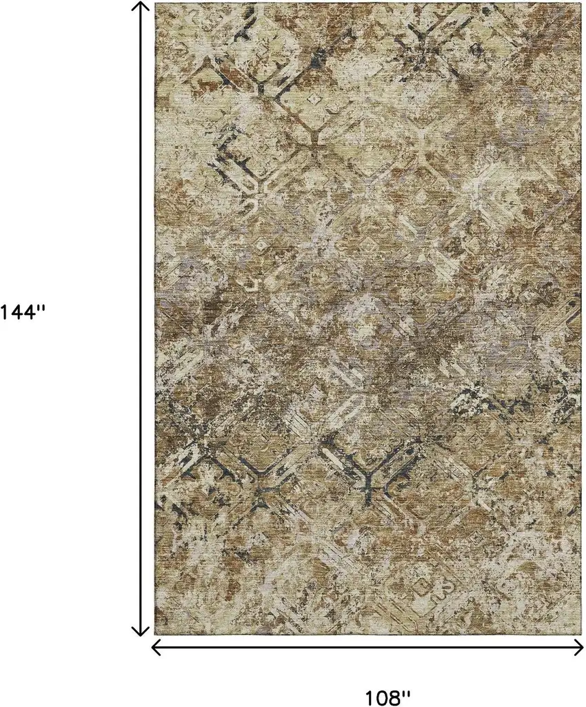 Beige Gray And Brown Diamond Washable Area Rug With UV Protection Photo 3