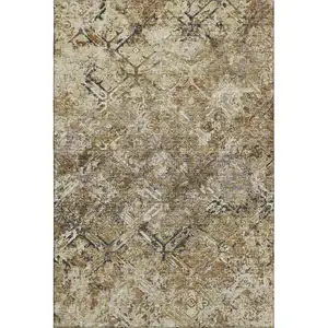 Photo of Beige Gray And Brown Diamond Washable Area Rug With UV Protection