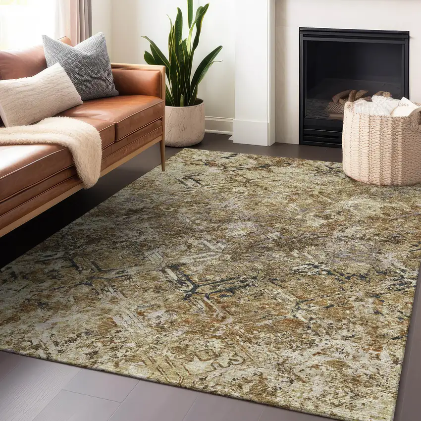 Beige Gray And Brown Diamond Washable Area Rug With UV Protection Photo 6