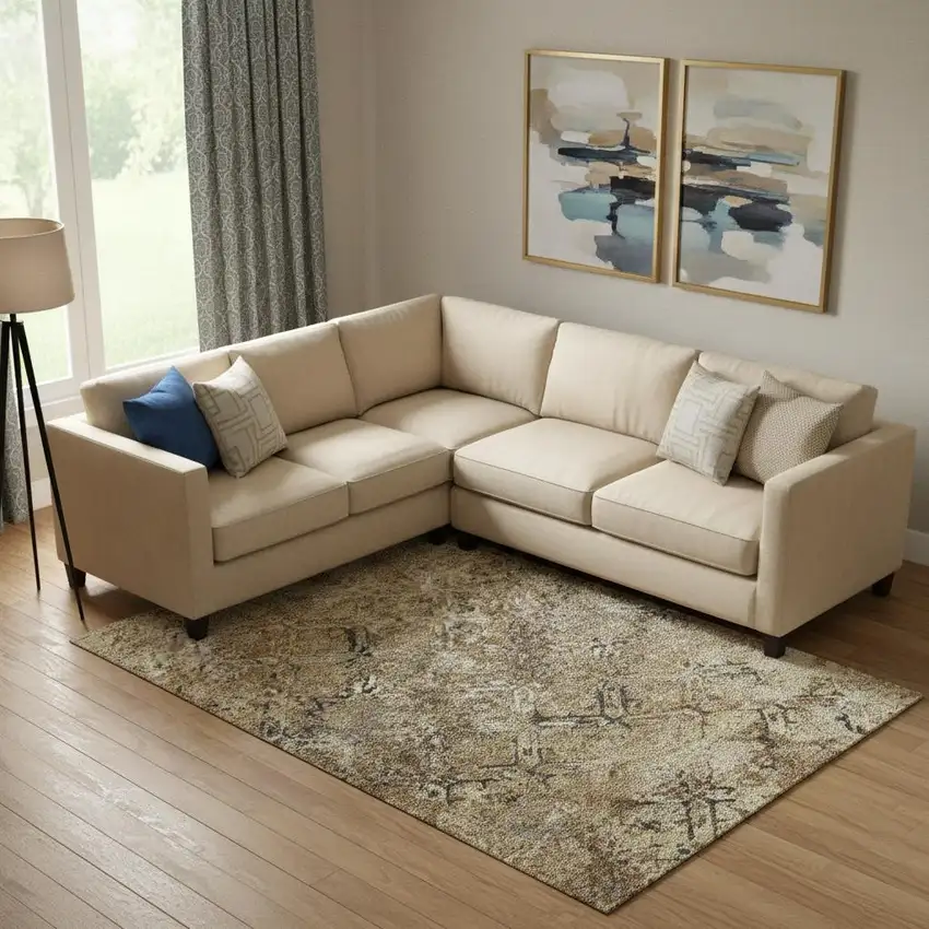 Beige Gray And Brown Diamond Washable Area Rug With UV Protection Photo 1