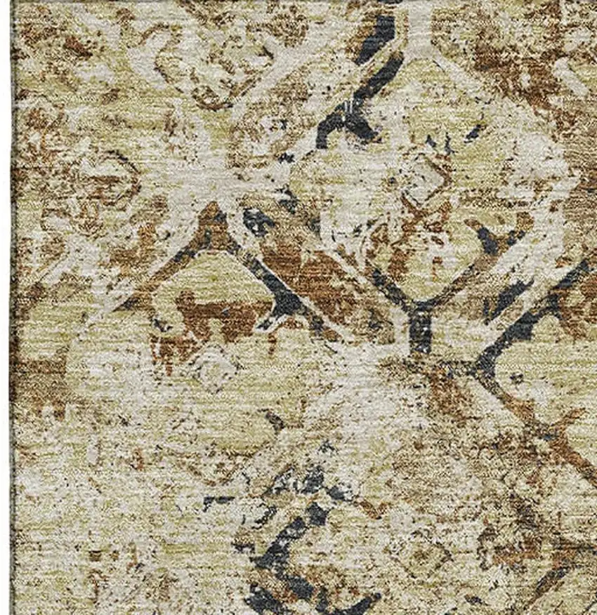 Beige Gray And Brown Diamond Washable Area Rug With UV Protection Photo 4