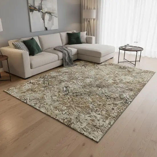 Beige Gray And Brown Diamond Washable Area Rug With UV Protection Photo 2