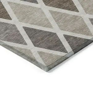 Photo of Beige Gray And Brown Geometric Washable Indoor Outdoor Area Rug