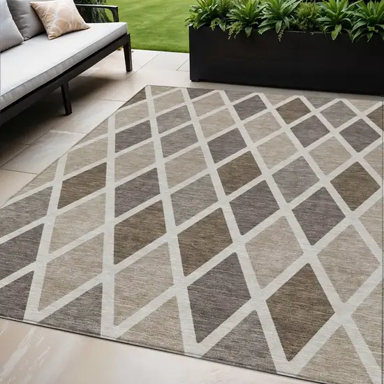 Beige Gray And Brown Geometric Washable Indoor Outdoor Area Rug Photo 1