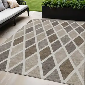 Photo of Beige Gray And Brown Geometric Washable Indoor Outdoor Area Rug