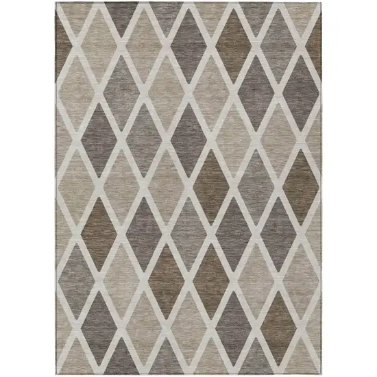 Beige Gray And Brown Geometric Washable Indoor Outdoor Area Rug Photo 2