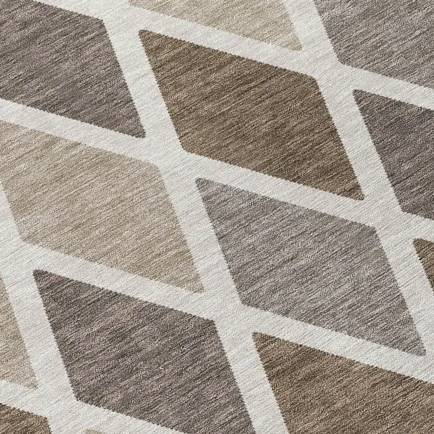 Beige Gray And Brown Geometric Washable Indoor Outdoor Area Rug Photo 5