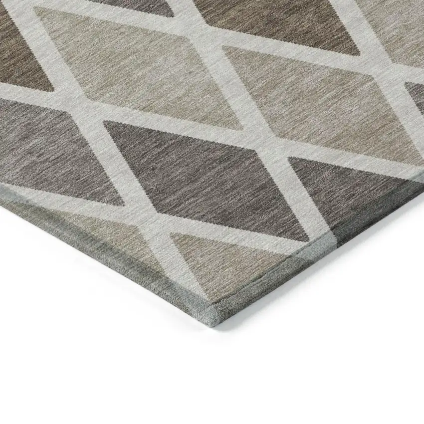 Beige Gray And Brown Geometric Washable Indoor Outdoor Area Rug Photo 3