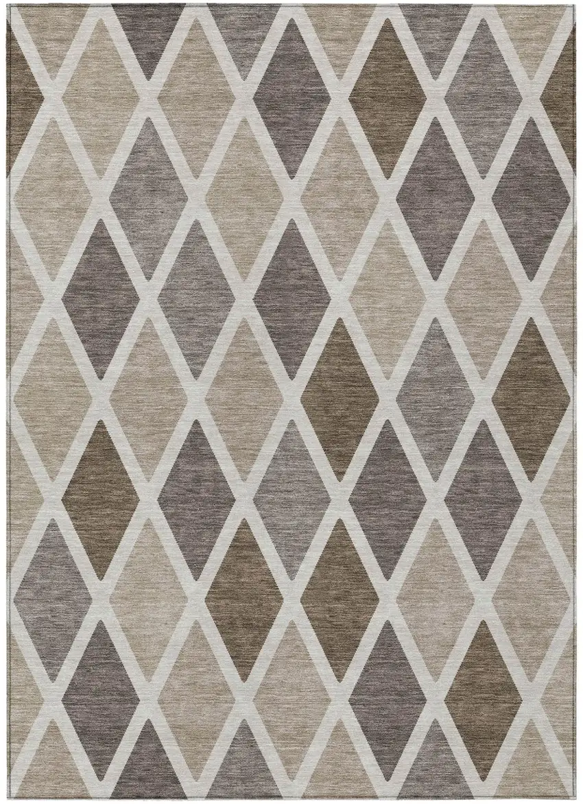 Beige Gray And Brown Geometric Washable Indoor Outdoor Area Rug Photo 2