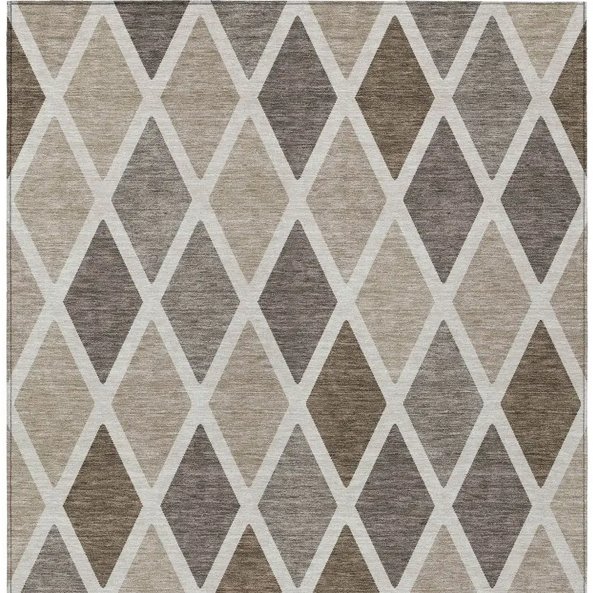 Beige Gray And Brown Geometric Washable Indoor Outdoor Area Rug Photo 7