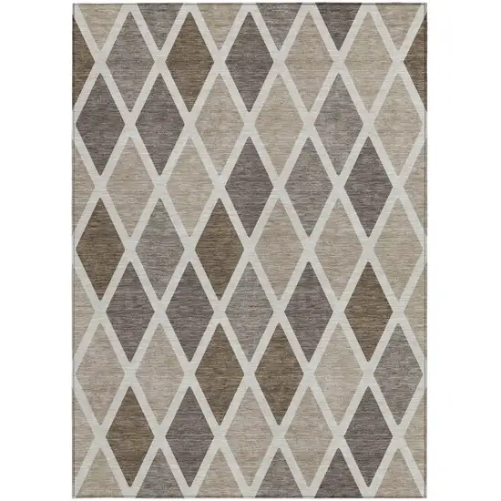 Beige Gray And Brown Geometric Washable Indoor Outdoor Area Rug Photo 7