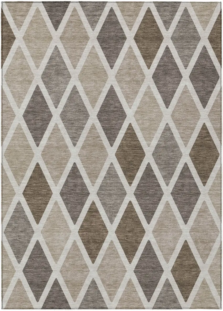 Beige Gray And Brown Geometric Washable Indoor Outdoor Area Rug Photo 2