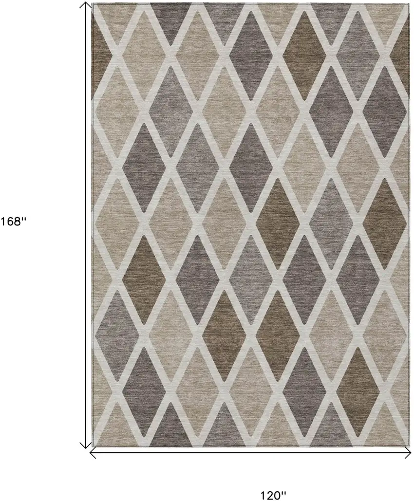 Beige Gray And Brown Geometric Washable Indoor Outdoor Area Rug Photo 3