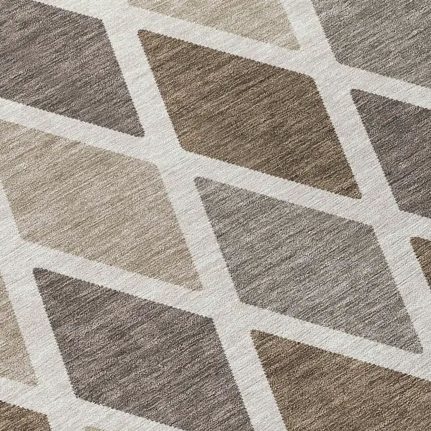 Beige Gray And Brown Geometric Washable Indoor Outdoor Area Rug Photo 6