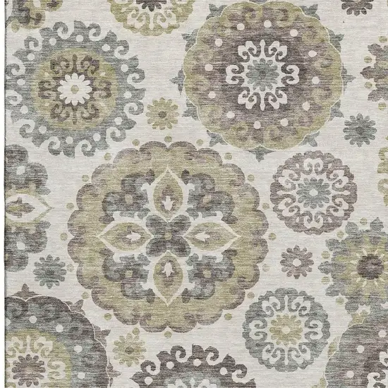 Beige Gray And Brown Medallion Washable Area Rug With UV Protection Photo 3