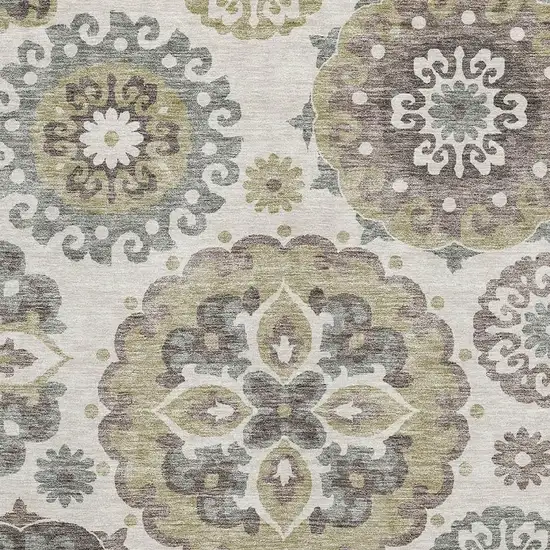 Beige Gray And Brown Medallion Washable Area Rug With UV Protection Photo 3