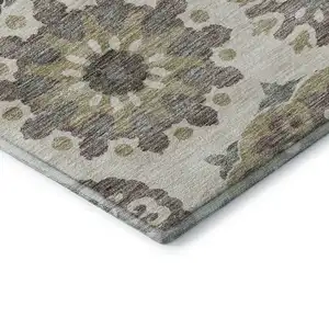 Photo of Beige Gray And Brown Medallion Washable Area Rug With UV Protection