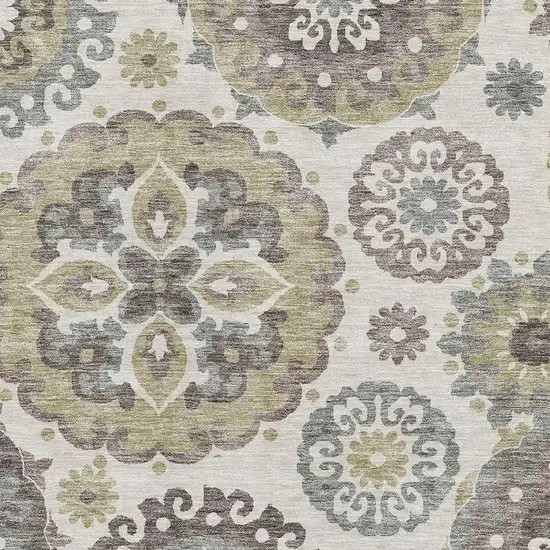 Beige Gray And Brown Medallion Washable Area Rug With UV Protection Photo 3