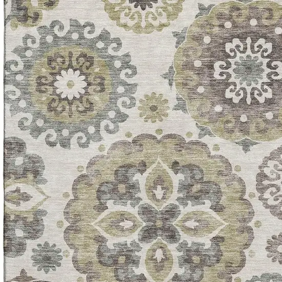 Beige Gray And Brown Medallion Washable Area Rug With UV Protection Photo 3