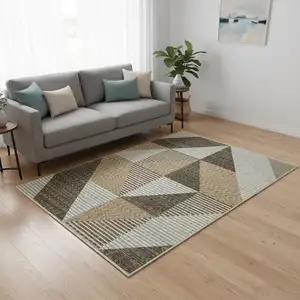 Photo of Beige Gray And Brown Striped Area Rug With Fringe