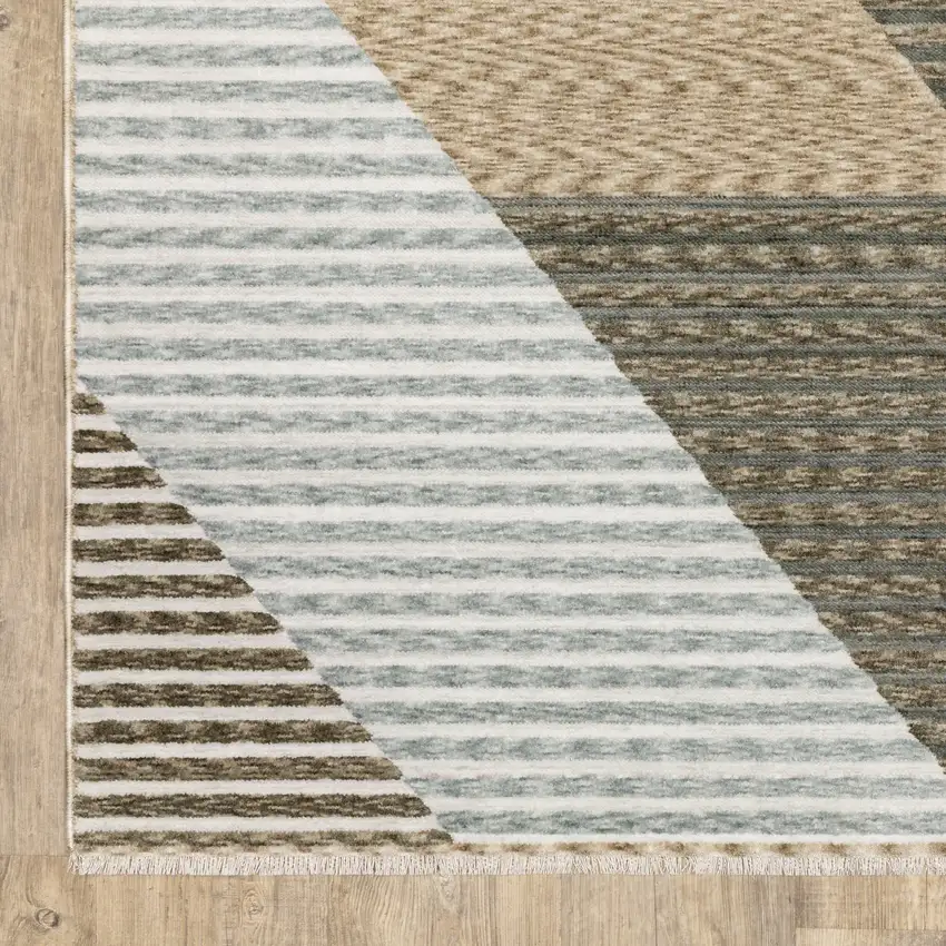 Beige Gray And Brown Striped Area Rug With Fringe Photo 4