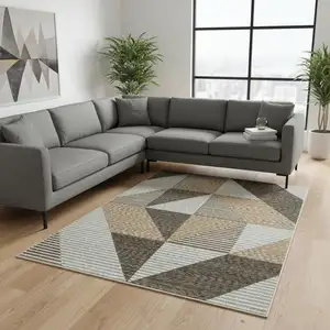 Photo of Beige Gray And Brown Striped Area Rug With Fringe