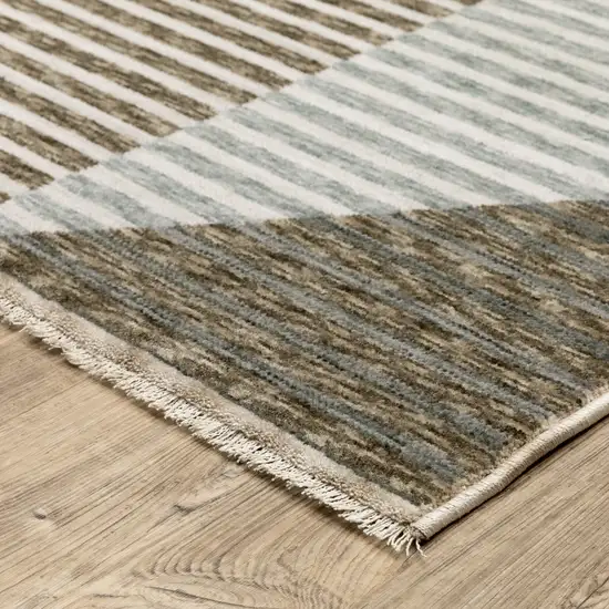Beige Gray And Brown Striped Area Rug With Fringe Photo 8