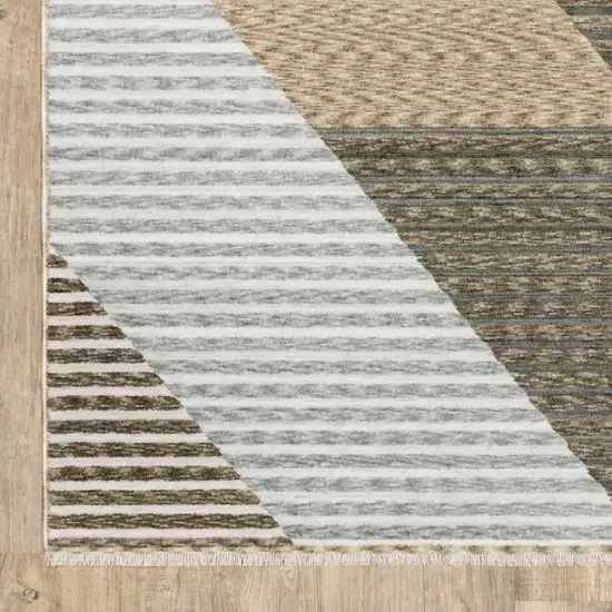 Beige Gray And Brown Striped Area Rug With Fringe Photo 4