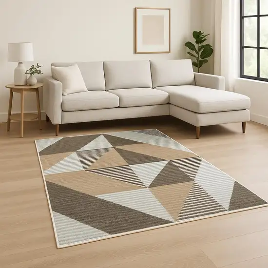 Beige Gray And Brown Striped Area Rug With Fringe Photo 1