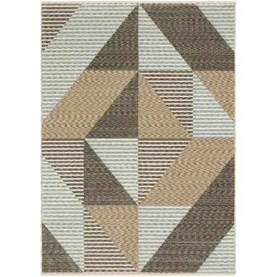 Beige Gray And Brown Striped Area Rug With Fringe Photo 7