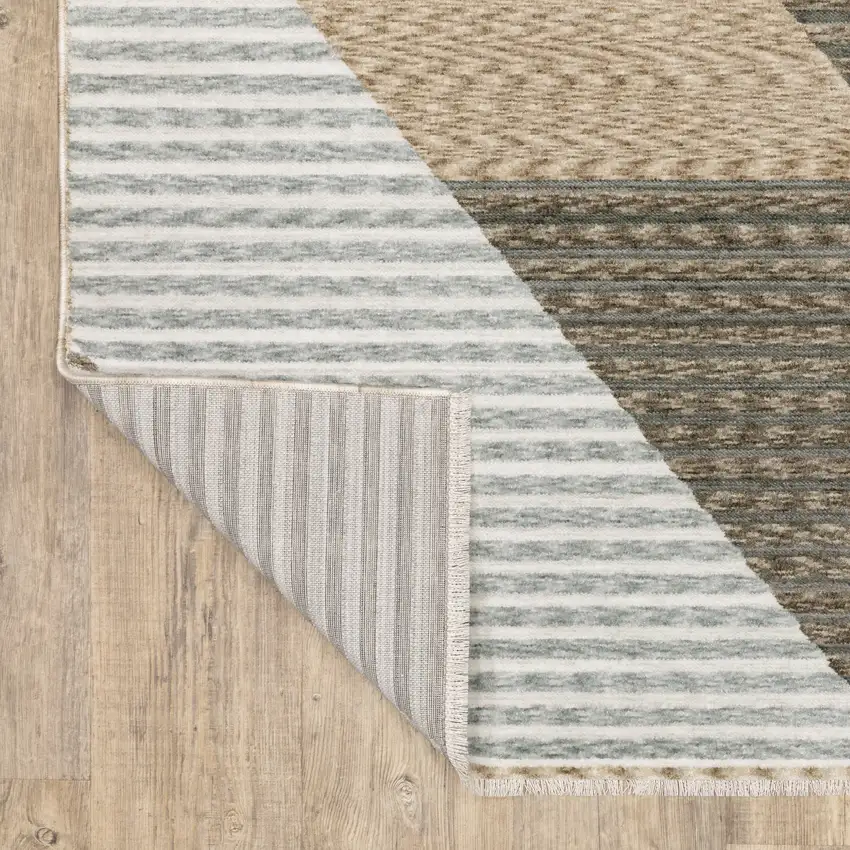 Beige Gray And Brown Striped Area Rug With Fringe Photo 9