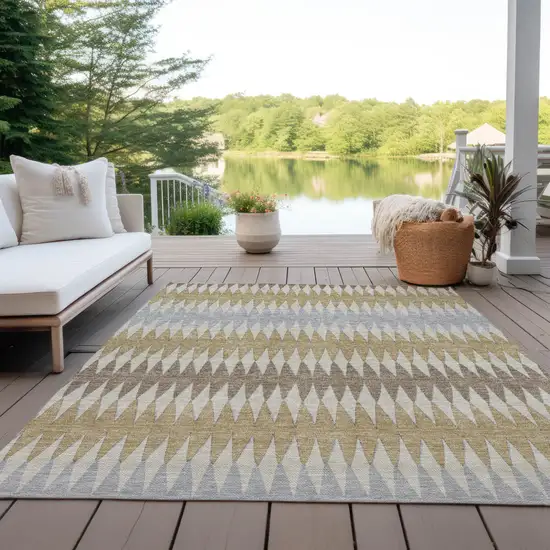 Beige Gray And Brown Striped Washable Indoor Outdoor Area Rug Photo 7