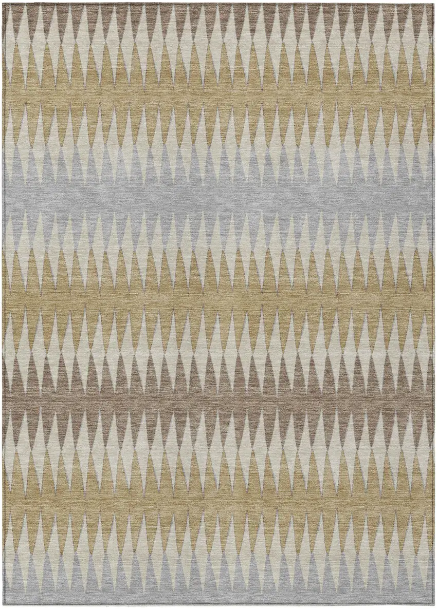 Beige Gray And Brown Striped Washable Indoor Outdoor Area Rug Photo 2