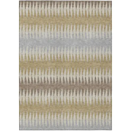 Beige Gray And Brown Striped Washable Indoor Outdoor Area Rug Photo 2