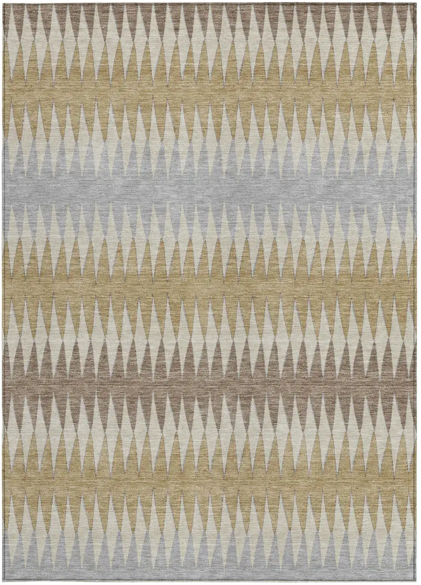 Beige Gray And Brown Striped Washable Indoor Outdoor Area Rug Photo 6