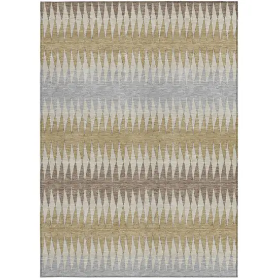 Beige Gray And Brown Striped Washable Indoor Outdoor Area Rug Photo 6
