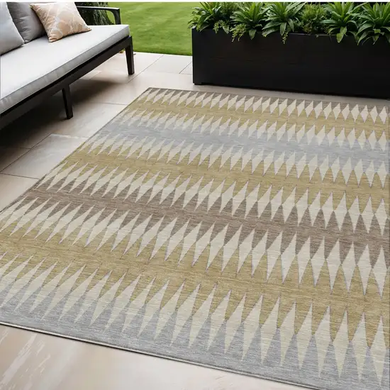 Beige Gray And Brown Striped Washable Indoor Outdoor Area Rug Photo 1