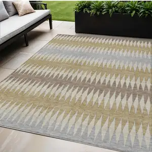 Photo of Beige Gray And Brown Striped Washable Indoor Outdoor Area Rug