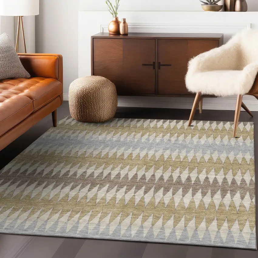 Beige Gray And Brown Striped Washable Indoor Outdoor Area Rug Photo 8
