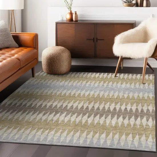Beige Gray And Brown Striped Washable Indoor Outdoor Area Rug Photo 8