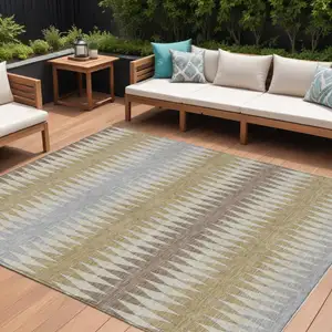 Photo of Beige Gray And Brown Striped Washable Indoor Outdoor Area Rug
