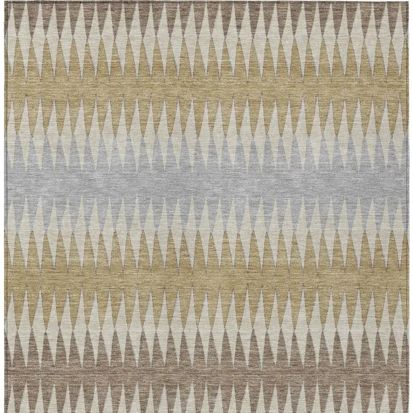 Beige Gray And Brown Striped Washable Indoor Outdoor Area Rug Photo 7