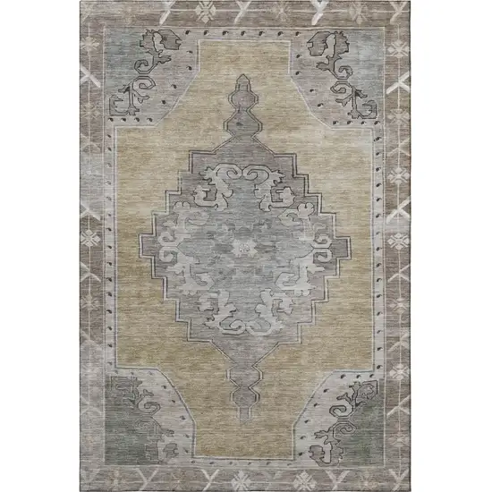 Beige Gray And Charcoal Oriental Washable Area Rug With UV Protection Photo 3