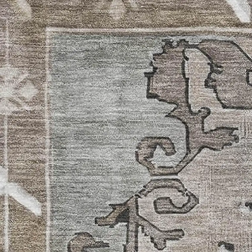Beige Gray And Charcoal Oriental Washable Area Rug With UV Protection Photo 2