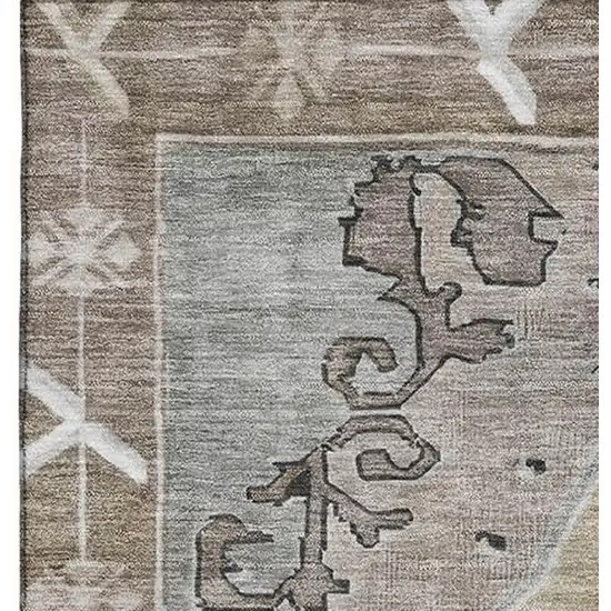 Beige Gray And Charcoal Oriental Washable Area Rug With UV Protection Photo 3