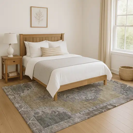 Beige Gray And Charcoal Oriental Washable Area Rug With UV Protection Photo 5