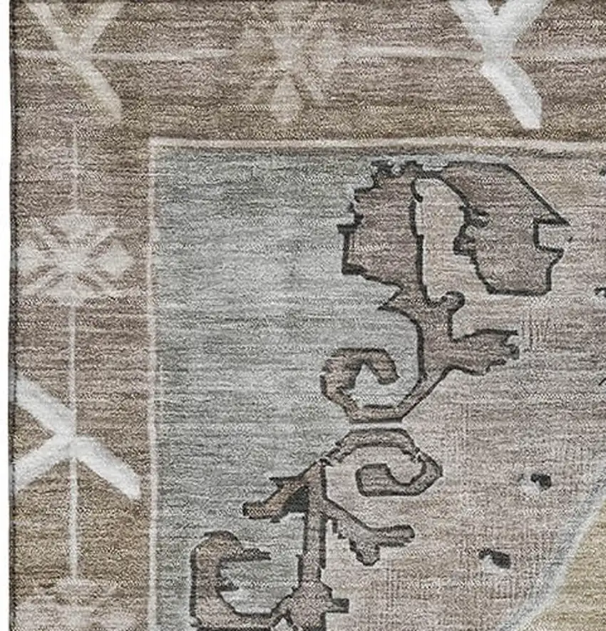 Beige Gray And Charcoal Oriental Washable Area Rug With UV Protection Photo 3