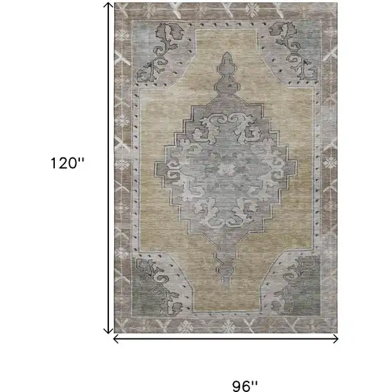 Beige Gray And Charcoal Oriental Washable Area Rug With UV Protection Photo 9