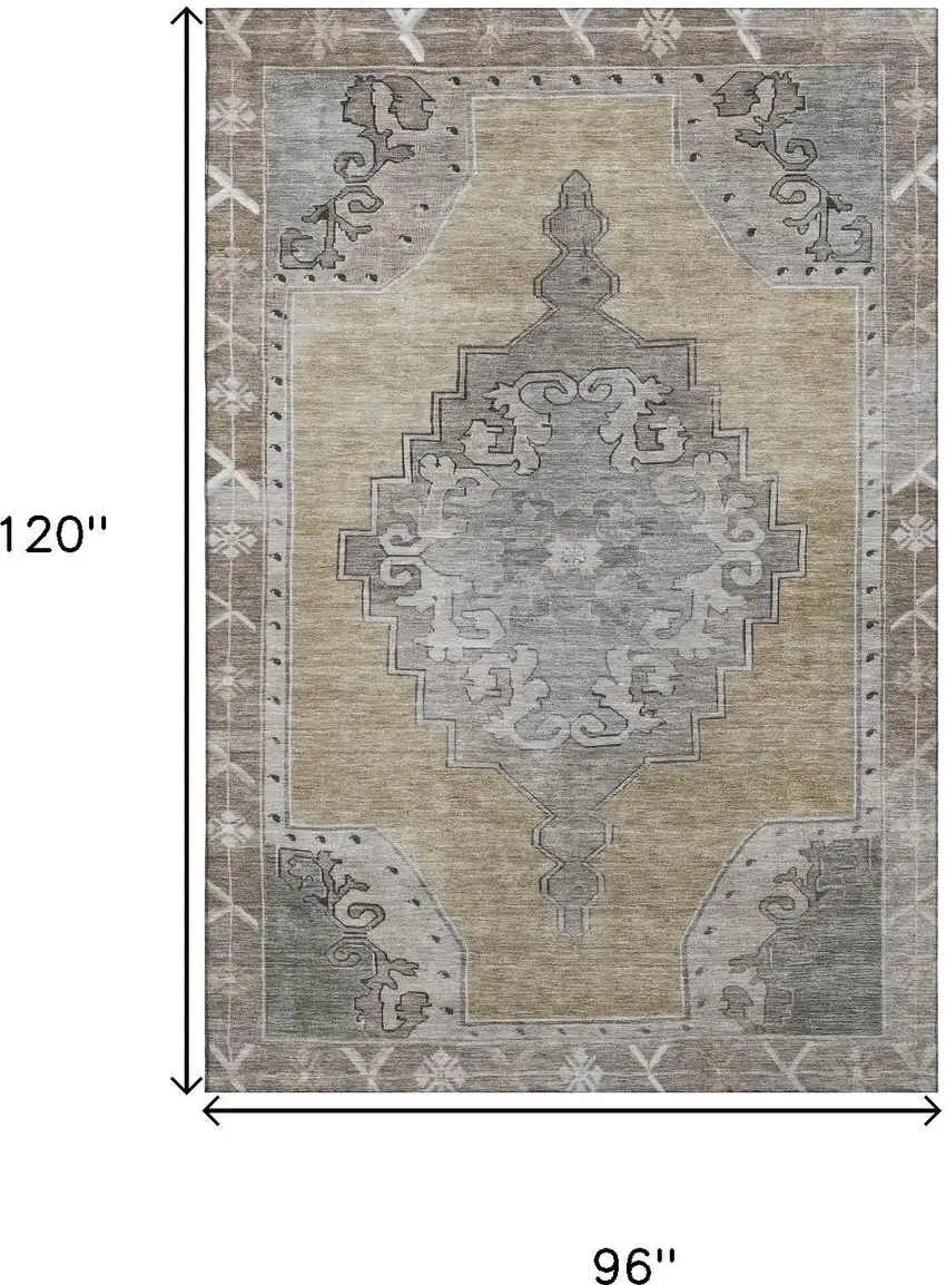 Beige Gray And Charcoal Oriental Washable Area Rug With UV Protection Photo 9